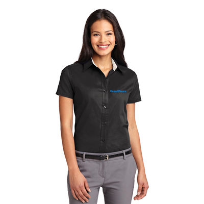 Port Authority Short Sleeve Easy Care Shirt-Black-Blue Logo