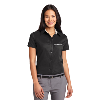 Port Authority Short Sleeve Easy Care Shirt-Black-White Logo