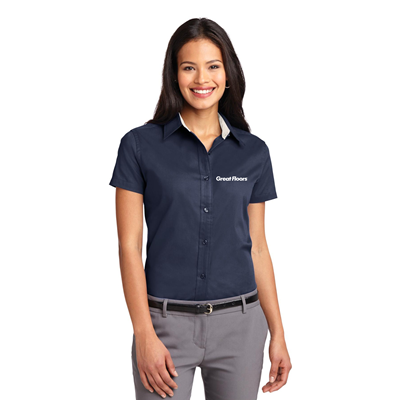 Port Authority Short Sleeve Easy Care Shirt-Navy-White Logo