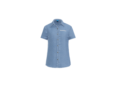 Port & Co Women's Short Sleeve Value Denim Shirt-Faded Blue-White Logo