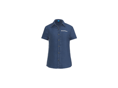 Port & Co Women's Short Sleeve Value Denim Shirt-Ink Blue-White Logo