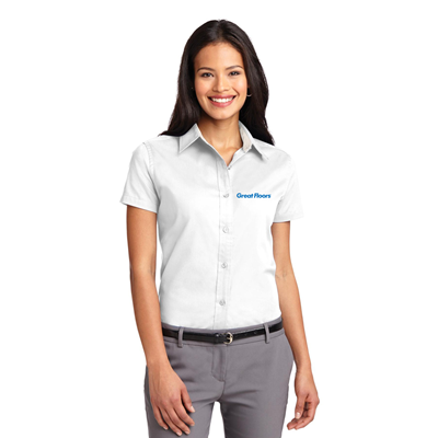 Port Authority Short Sleeve Easy Care Shirt-White-Blue Logo