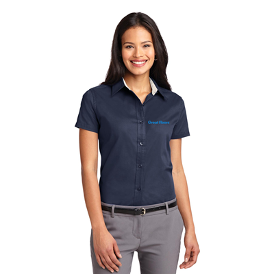 Port Authority Short Sleeve Easy Care Shirt-Navy-Blue Logo