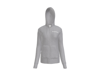 Port & Co Women's Core Fleece Full-Zip Hooded Sweatshirt-Heather Gray-White logo